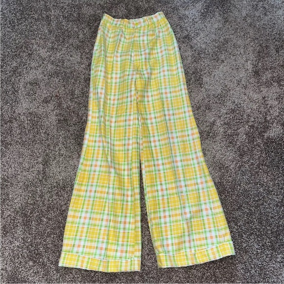 Vintage 1970s Plaid Bell Bottoms Outfit - Yellow/Orange - Women’s - Picture 3 of 11